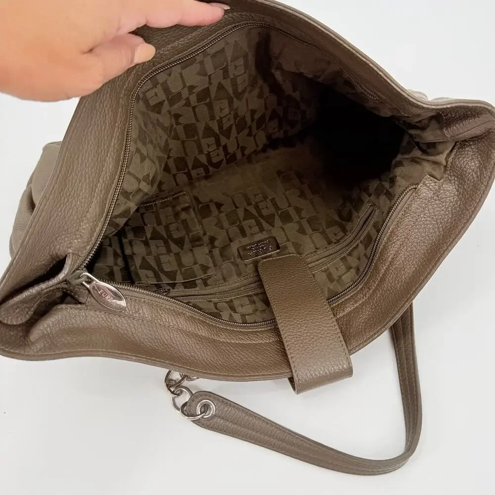 Furla Pebbled Leather Chain Handle Tote Bag in Taupe Greige